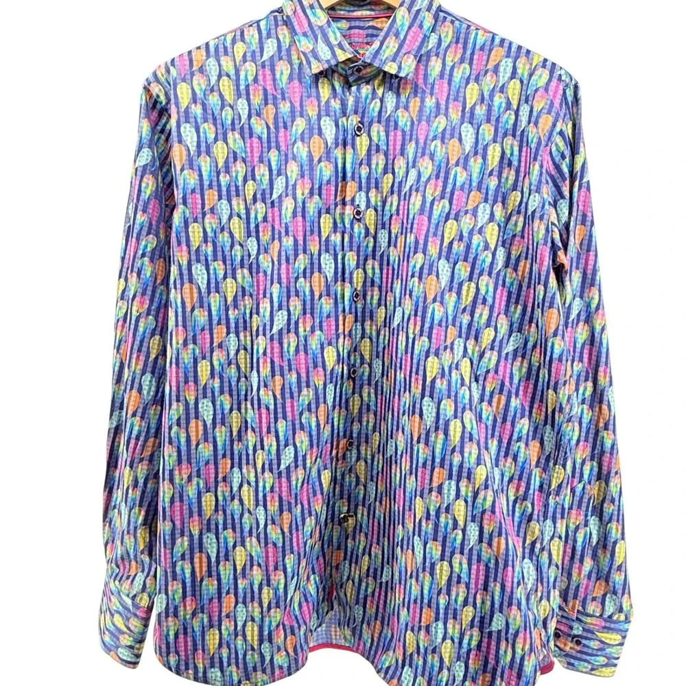 Luchiano Visconti Mens‎ Blue Paisley Print Long Sleeve Button Up Shirt Lg